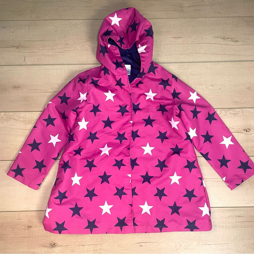Gymboree Girls Pink Star Print Spring Hooded Raincoat Jacket Medium 7/8